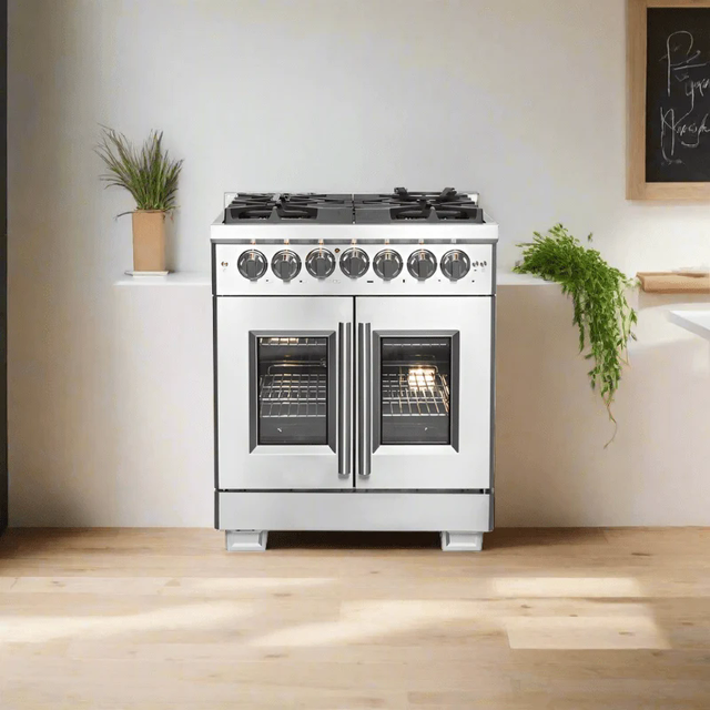 Forno 30-Inch Capriasca Dual Fuel Range with 5 Gas Burners, 100,000 BTUs, and French Door Electric Oven in Stainless Steel - FFSGS6387-30 cover image